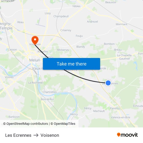 Les Ecrennes to Voisenon map