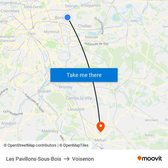 Les Pavillons-Sous-Bois to Voisenon map