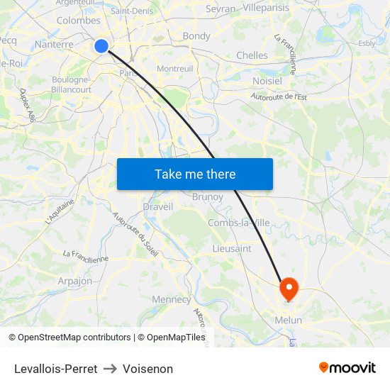 Levallois-Perret to Voisenon map