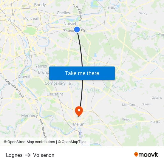 Lognes to Voisenon map