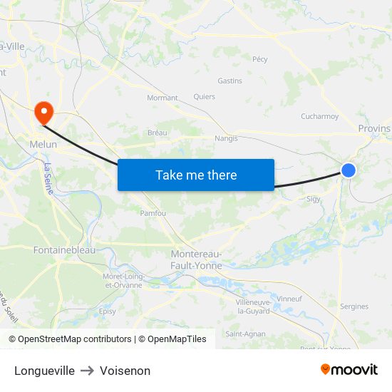 Longueville to Voisenon map
