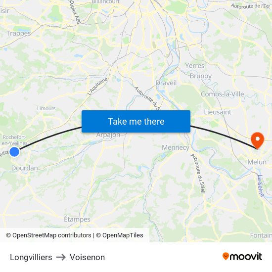 Longvilliers to Voisenon map