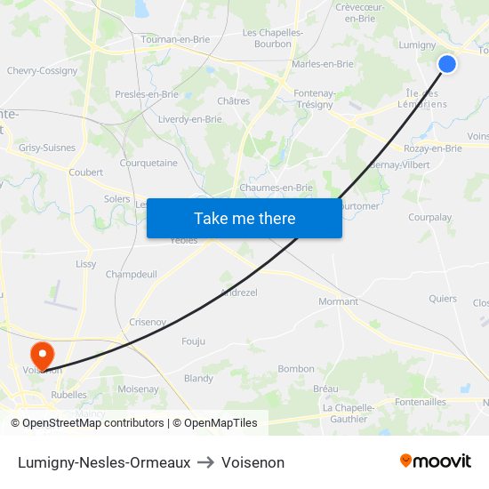 Lumigny-Nesles-Ormeaux to Voisenon map