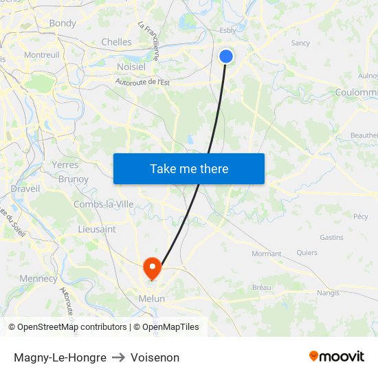 Magny-Le-Hongre to Voisenon map