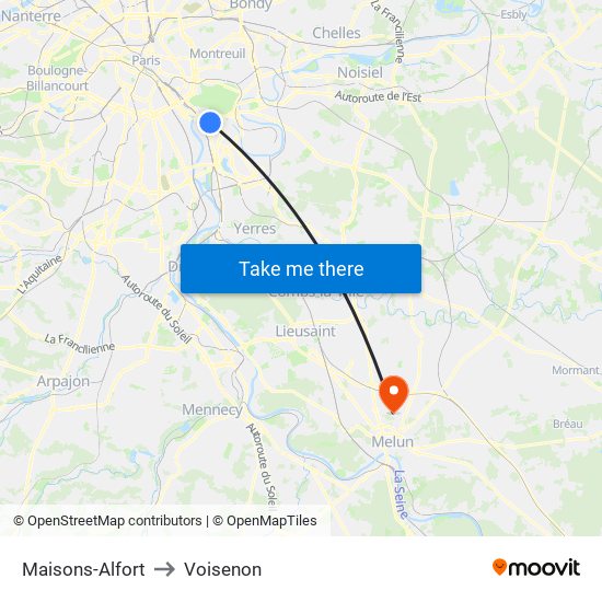 Maisons-Alfort to Voisenon map