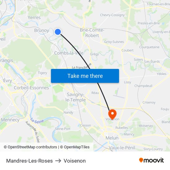 Mandres-Les-Roses to Voisenon map