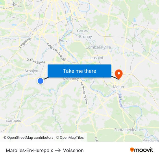 Marolles-En-Hurepoix to Voisenon map