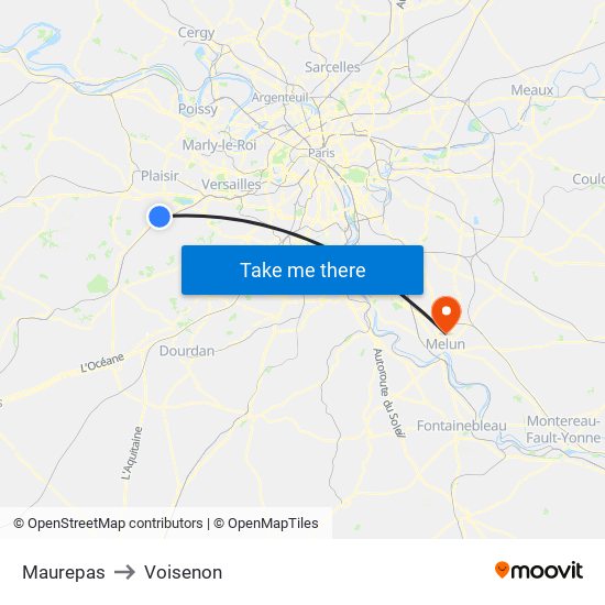 Maurepas to Voisenon map
