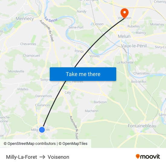 Milly-La-Foret to Voisenon map