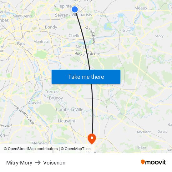 Mitry-Mory to Voisenon map