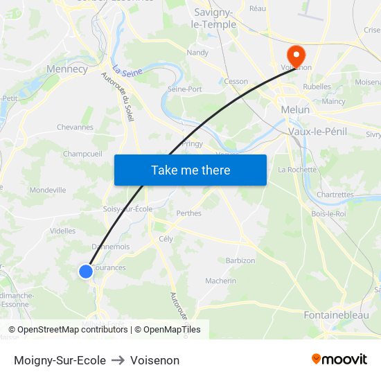 Moigny-Sur-Ecole to Voisenon map