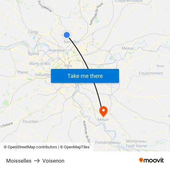 Moisselles to Voisenon map