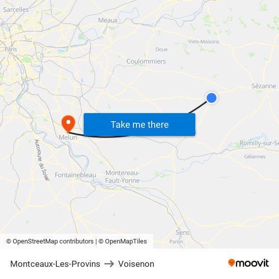 Montceaux-Les-Provins to Voisenon map