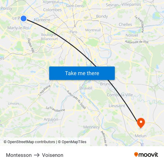 Montesson to Voisenon map