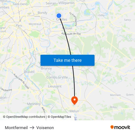 Montfermeil to Voisenon map