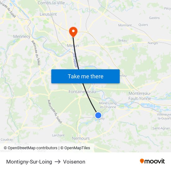 Montigny-Sur-Loing to Voisenon map