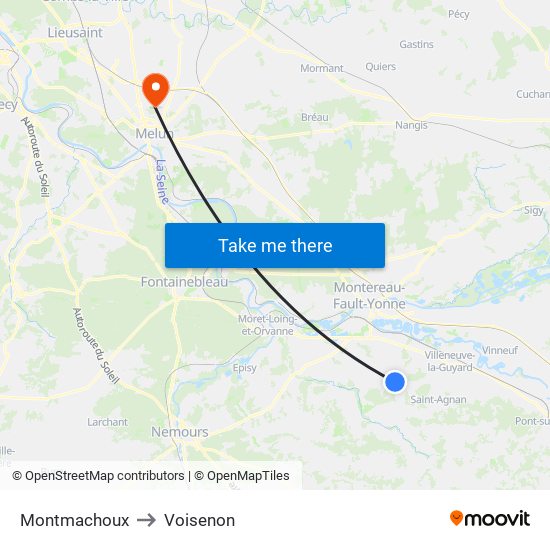 Montmachoux to Voisenon map