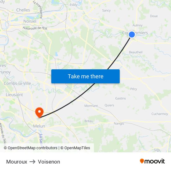 Mouroux to Voisenon map