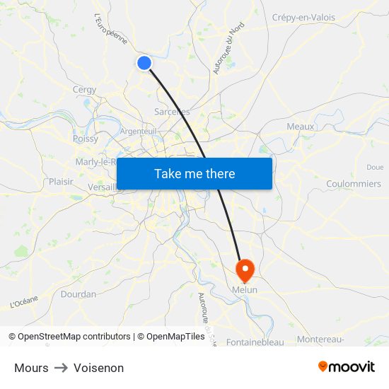 Mours to Voisenon map