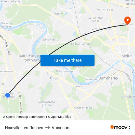 Nainville-Les-Roches to Voisenon map