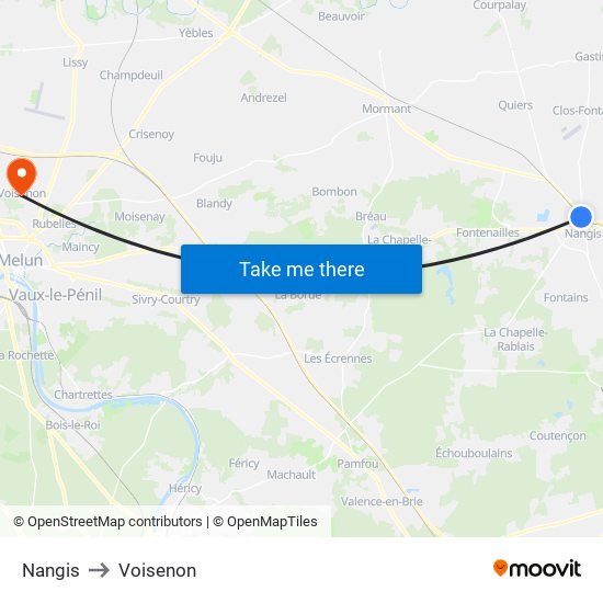 Nangis to Voisenon map