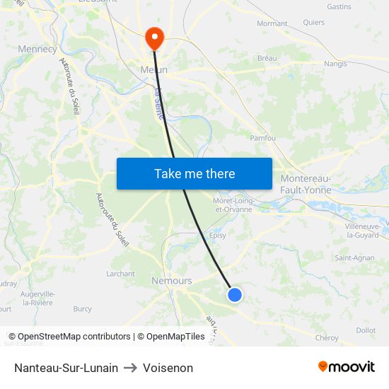 Nanteau-Sur-Lunain to Voisenon map