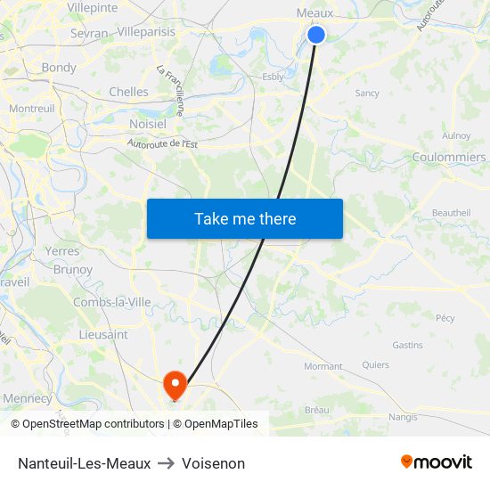 Nanteuil-Les-Meaux to Voisenon map