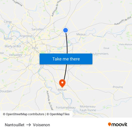 Nantouillet to Voisenon map