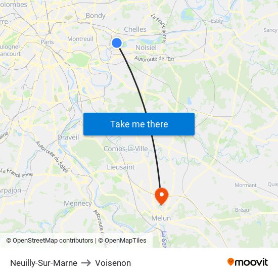 Neuilly-Sur-Marne to Voisenon map