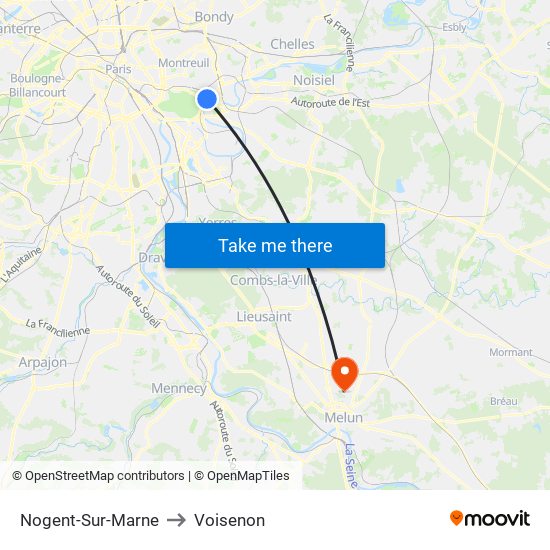 Nogent-Sur-Marne to Voisenon map
