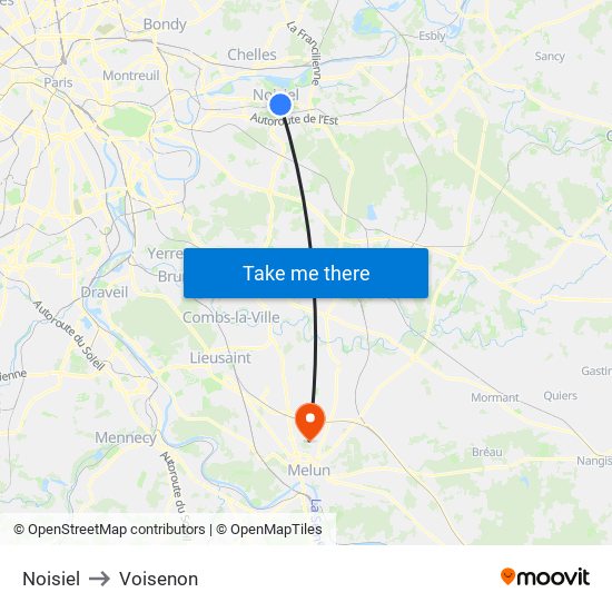 Noisiel to Voisenon map