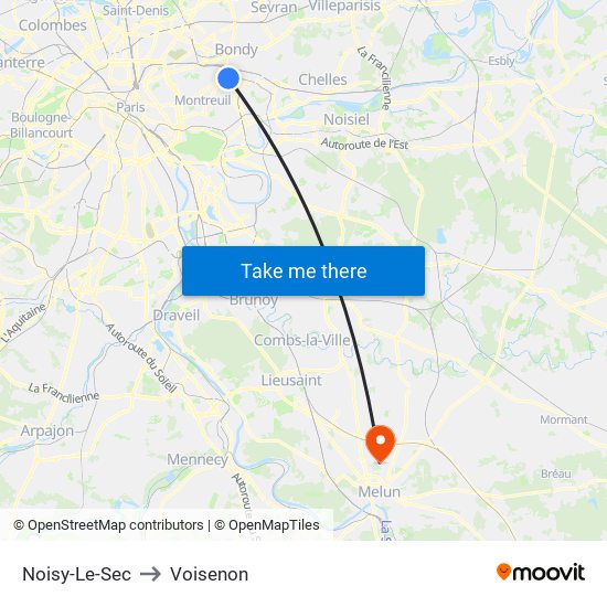 Noisy-Le-Sec to Voisenon map