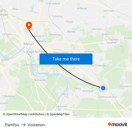 Pamfou to Voisenon map