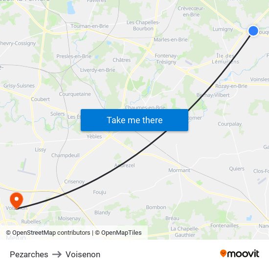 Pezarches to Voisenon map