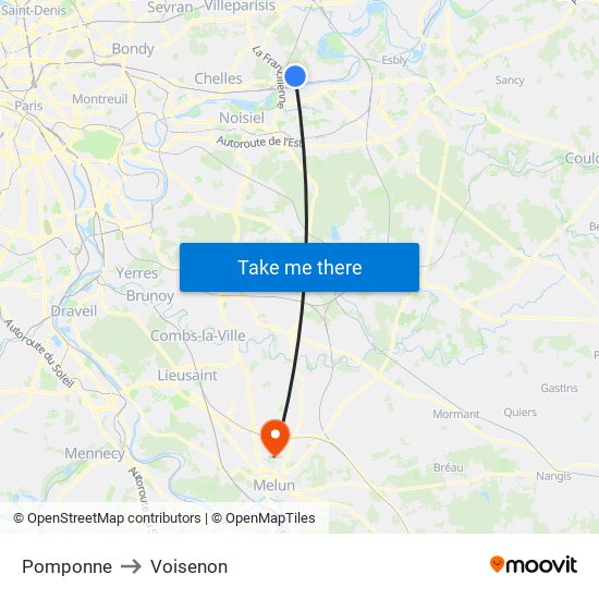 Pomponne to Voisenon map