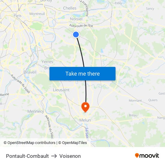 Pontault-Combault to Voisenon map