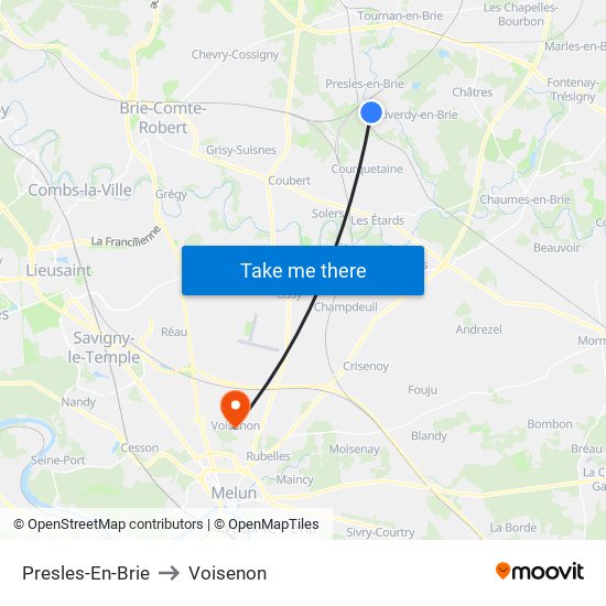 Presles-En-Brie to Voisenon map