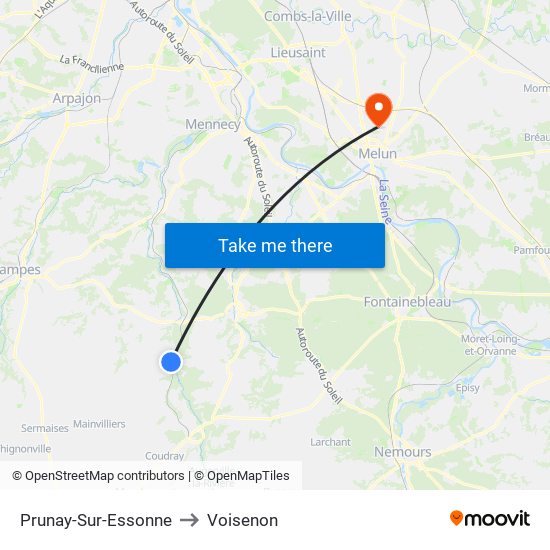 Prunay-Sur-Essonne to Voisenon map
