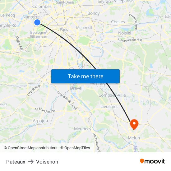 Puteaux to Voisenon map
