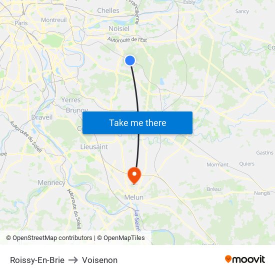 Roissy-En-Brie to Voisenon map