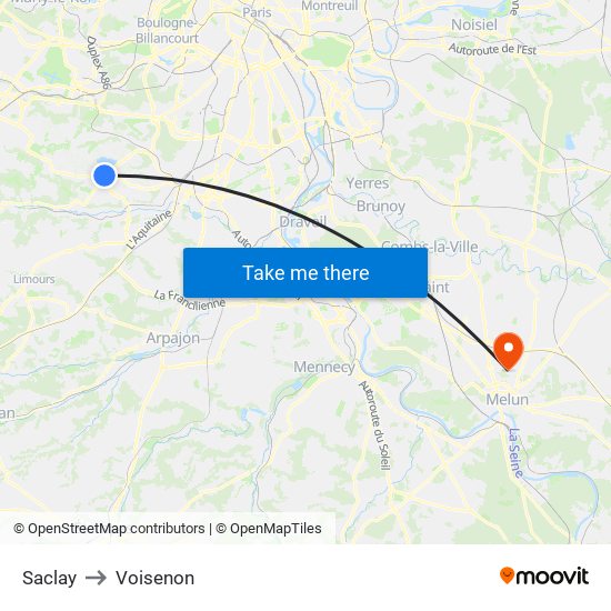 Saclay to Voisenon map
