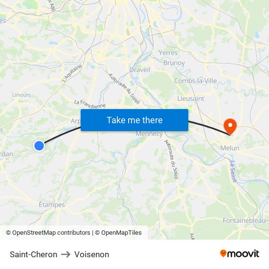 Saint-Cheron to Voisenon map