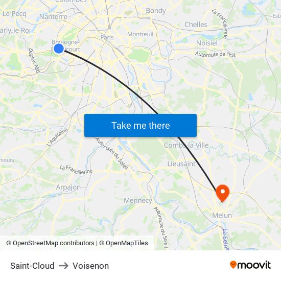 Saint-Cloud to Voisenon map