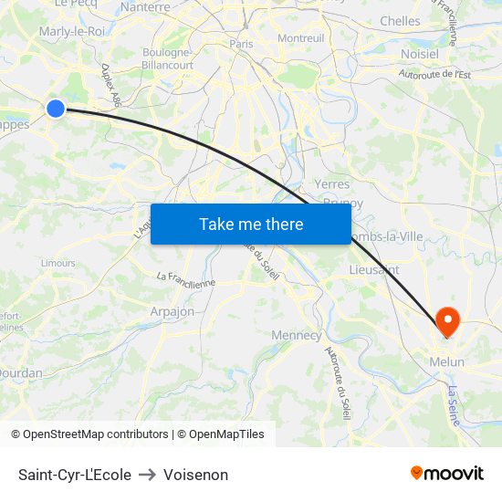 Saint-Cyr-L'Ecole to Voisenon map