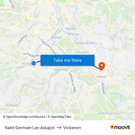 Saint-Germain-Les-Arpajon to Voisenon map