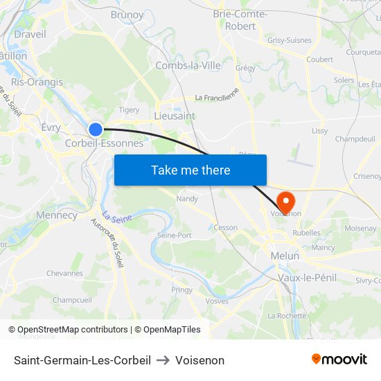 Saint-Germain-Les-Corbeil to Voisenon map
