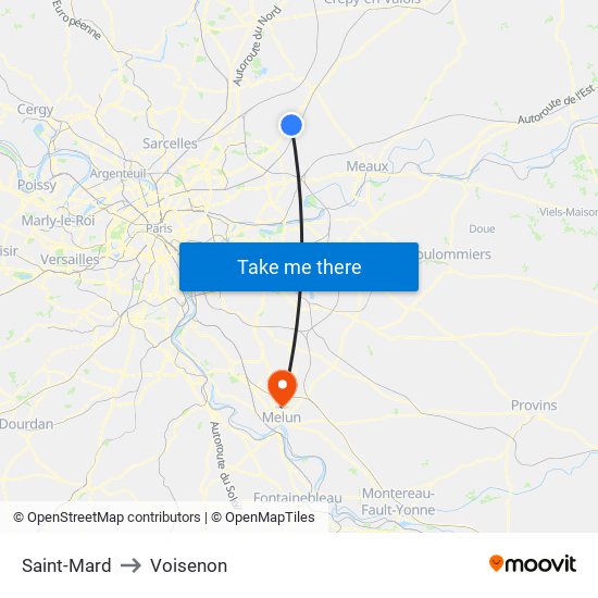 Saint-Mard to Voisenon map