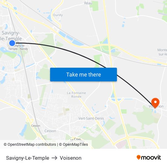 Savigny-Le-Temple to Voisenon map