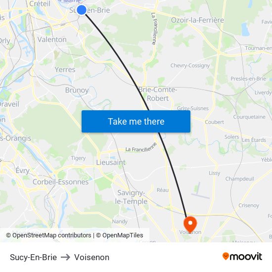 Sucy-En-Brie to Voisenon map