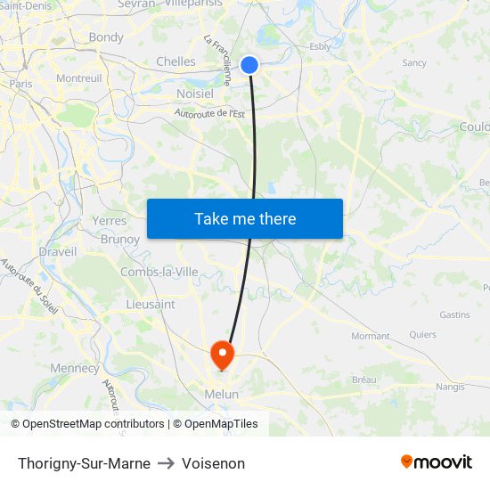Thorigny-Sur-Marne to Voisenon map